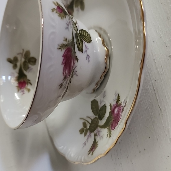 Lipper & Mann Creations Japan Magenta Rose Bud Flower Gold rim Teacup Saucer Set - Picture 5 of 7